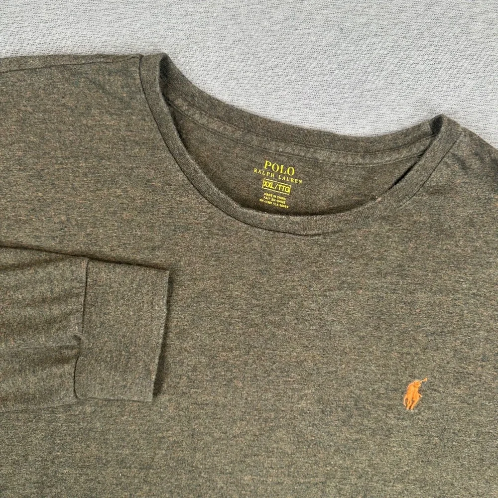 Polo Ralph Lauren T-Shirt Mens XXL Heather Olive Green Orange Pony Long Sleeve